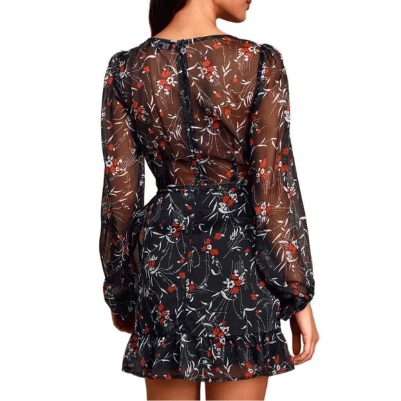 Lulus Petal to The Metal Black Floral Print Chiffon Mini Dress Women’s Sz XS - Picture 5 of 9